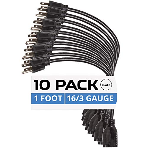 IRON FORGE CABLE, 1 Foot Extension Cords - 10 Pack- Black