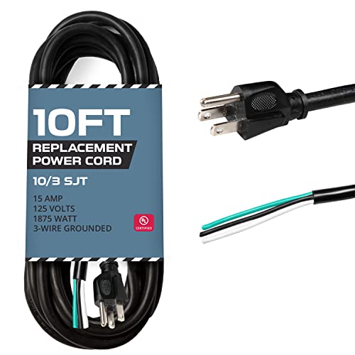 IRON FORGE CABLE, 10 AWG Replacement Power Cord with Open End- Black