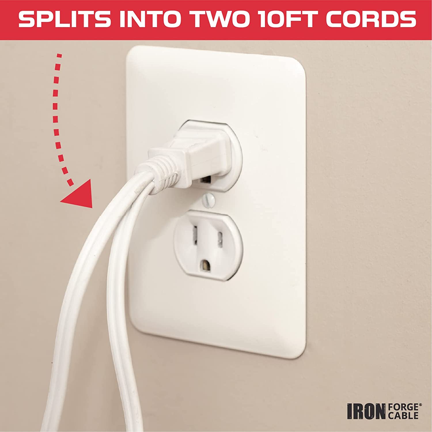 iron forge tools, 10 Ft Double Ended Extension Cord- White