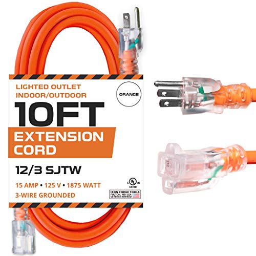 IRON FORGE CABLE, 10 Ft Extension Cord - 12 Gauge- Orange