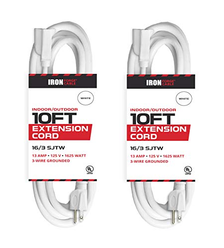 IRON FORGE CABLE, 10 Ft Extension Cord-2 Pack - 16 Gauge- White