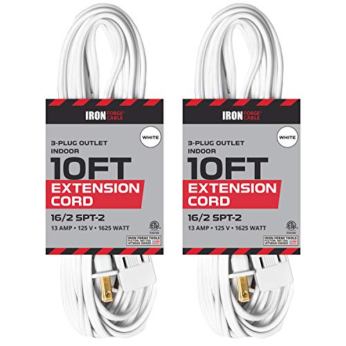 IRON FORGE CABLE, 10 Ft Extension Cord- 2 Pack- 16 Gauge- White