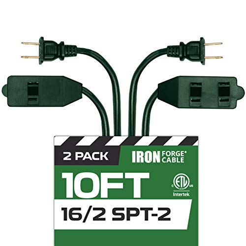 IRON FORGE CABLE, 10 Ft Extension Cord- 2 Pack - 3 Outlets- Green