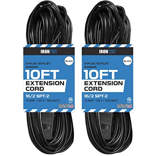 IRON FORGE CABLE, 10 Ft Extension Cord- 2 Pack - Black