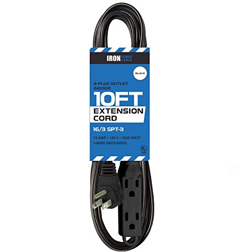 IRON FORGE CABLE, 10 Ft Extension Cord- 3 Outlet - Black