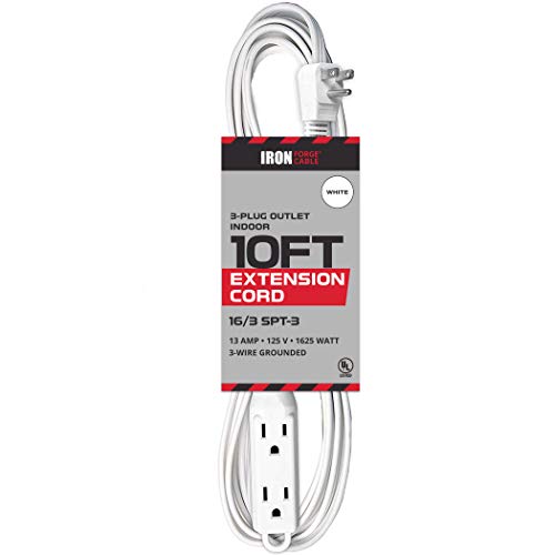 IRON FORGE CABLE, 10 Ft Extension Cord- 3 Outlet - White