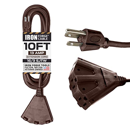 IRON FORGE CABLE, 10 Ft Extension Cord- 3 Outlets- Brown