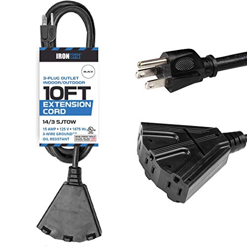 IRON FORGE CABLE, 10 Ft Heavy Duty Extension Cord- 3 Outlets- Black