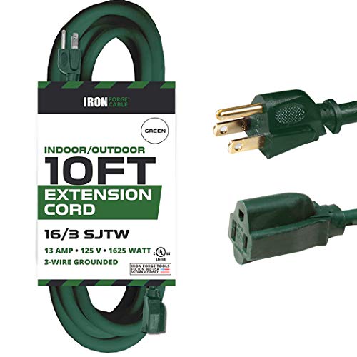 IRON FORGE CABLE, 10 Ft Outdoor Extension Cord - 16 Guage- Green