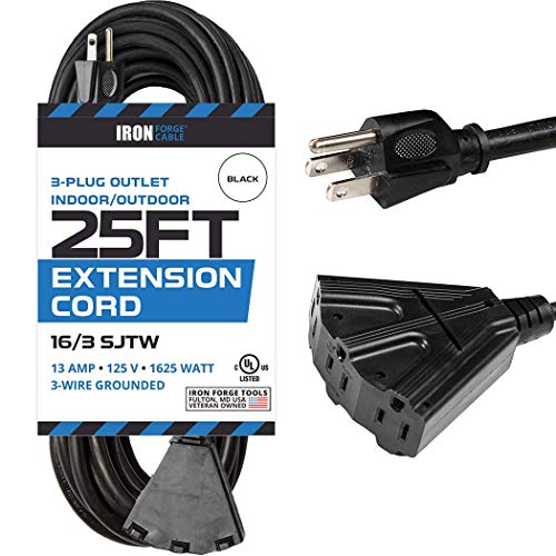 IRON FORGE CABLE, 10 Ft Outdoor Extension Cord- 3 Outlets - 16 Gauge- Black