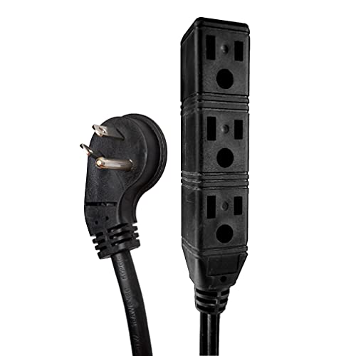 IRON FORGE CABLE, 10 Ft Outdoor Extension Cord- 45° Angled Flat Plug- 3 Outlets - 16 Gauge- Black