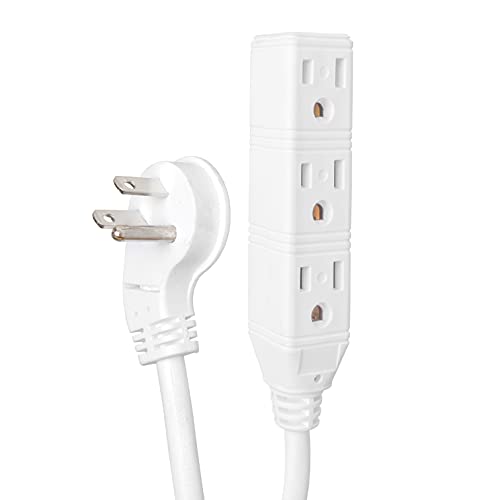 IRON FORGE CABLE, 10 Ft Outdoor Extension Cord- 45° Angled Flat Plug- 3 Outlets - 16 Gauge- White