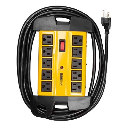 IRON FORGE CABLE, 10 Outlet, 15 ft Heavy Duty Power Strip - Black and Yellow