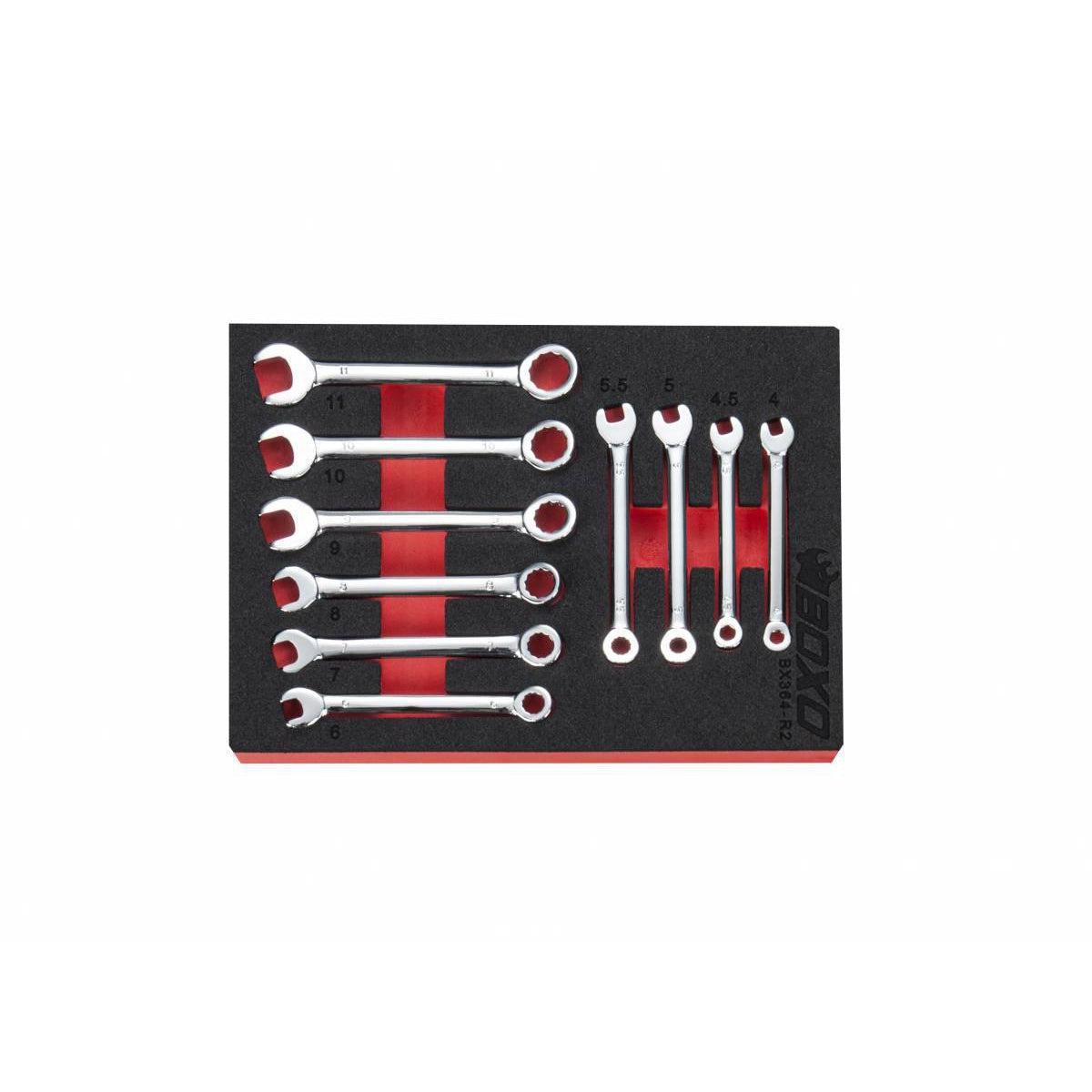 BoxoUSA, 10-Piece Metric Mini Open Box End Combination Wrench Set = 1/9th EVA Foam