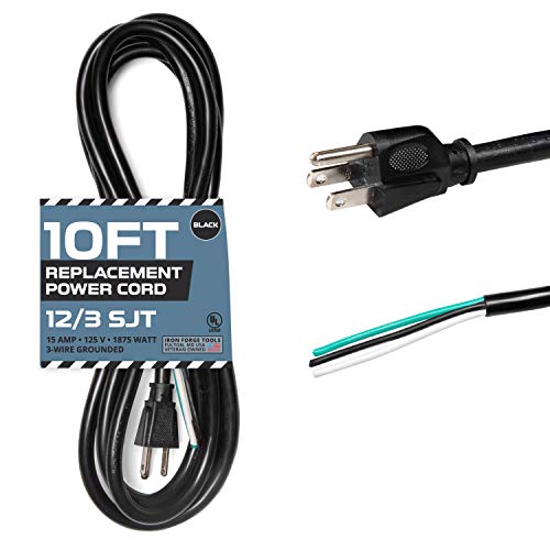 IRON FORGE CABLE, 10 ft, 12 AWG Replacement Power Cord with Open End - Black