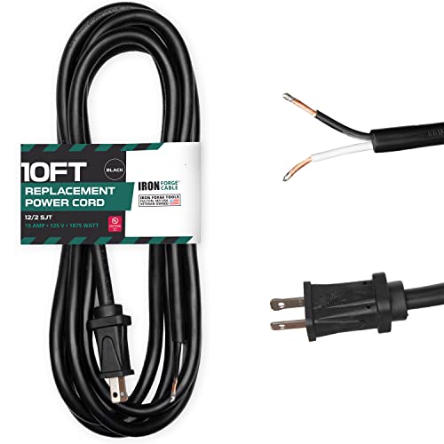 IRON FORGE CABLE, 10 ft, 12 AWG Replacement Power Cord with Open End - Black