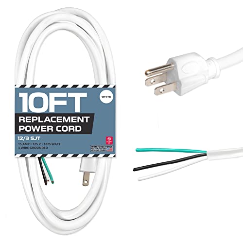 IRON FORGE CABLE, 10 ft, 12 AWG Replacement Power Cord with Open End - White