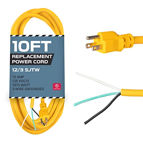 IRON FORGE CABLE, 10 ft, 12 AWG Replacement Power Cord with Open End- Yellow