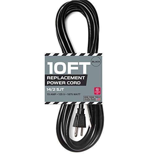 IRON FORGE CABLE, 10 ft, 14 AWG Replacement Power Cord with Open End - Black