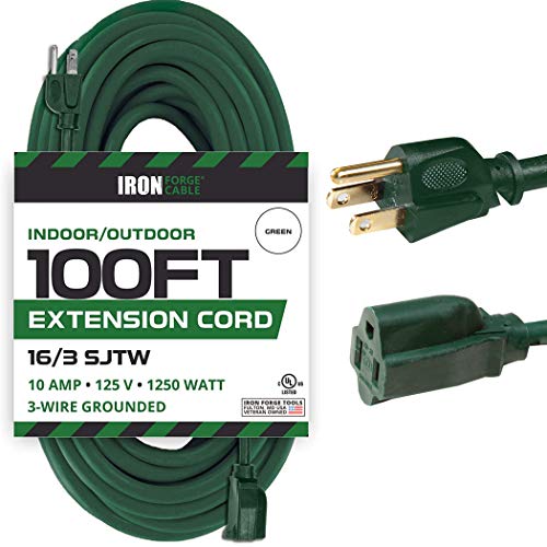 IRON FORGE CABLE, 100 Foot Outdoor Extension Cord - 16 Gauge- Green