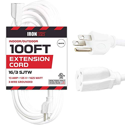 IRON FORGE CABLE, 100 Foot Outdoor Extension Cord - 16 Gauge- White