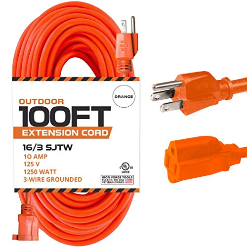 IRON FORGE CABLE, 100 Ft Extension Cord - 16 Gauge- Orange