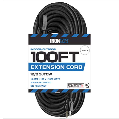 IRON FORGE CABLE, 100 Ft Heavy Duty Extension Cord - 12 Gauge- Black