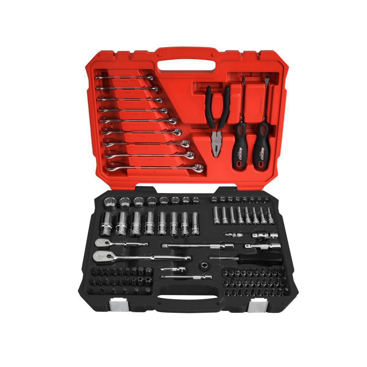 BoxoUSA, 108-Piece 1/4" & 3/8" Drive SAE 12-Point Socket, Wrench & Screwdriver Tool Set