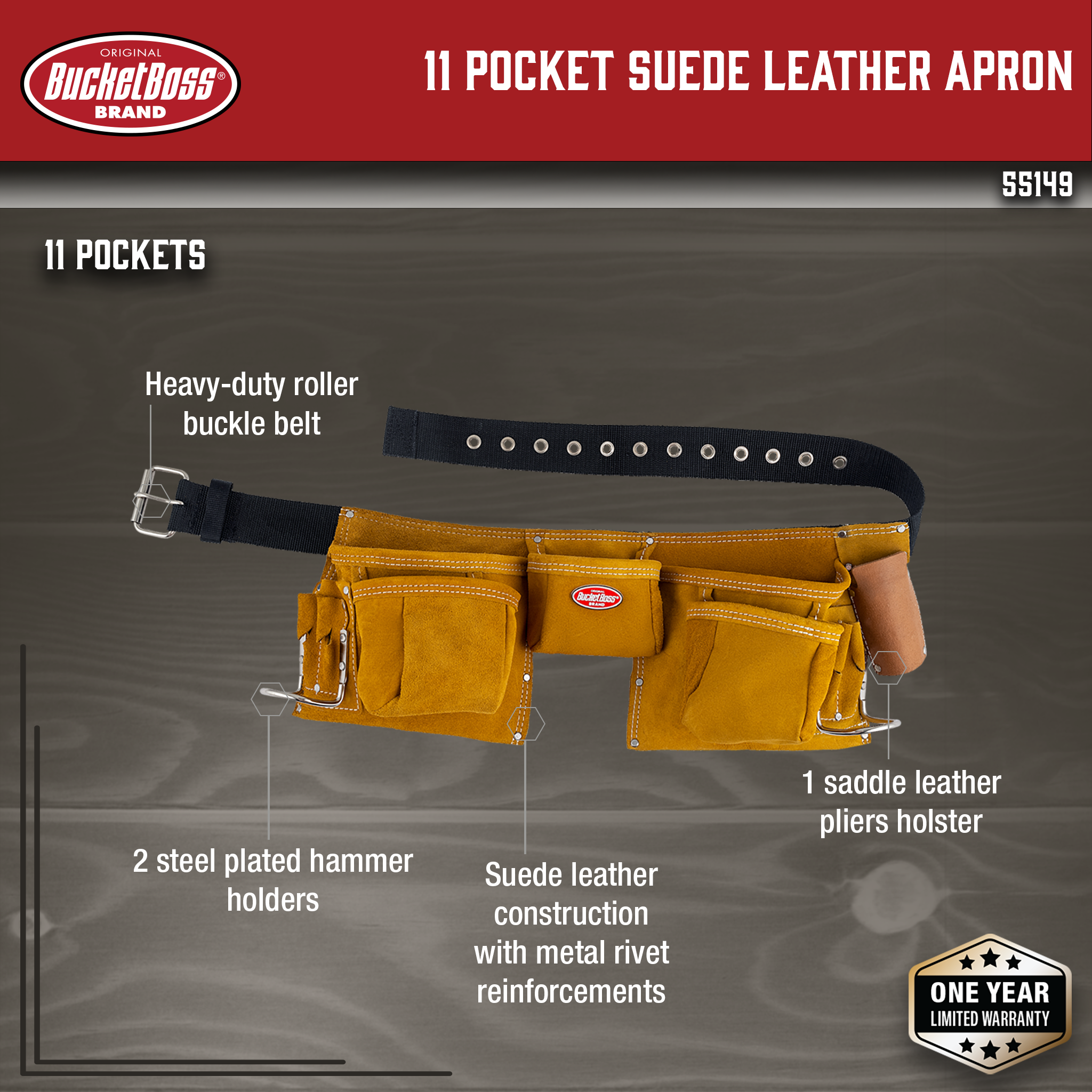 Bucket Boss, 11 Pocket Suede Leather Apron