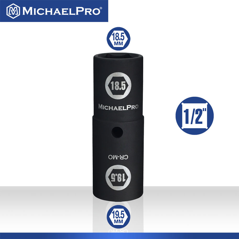 MichaelPro, 1/2" Drive 18.5 x 19.5mm Half Size Lug Nut Flip Socket (MP005051)