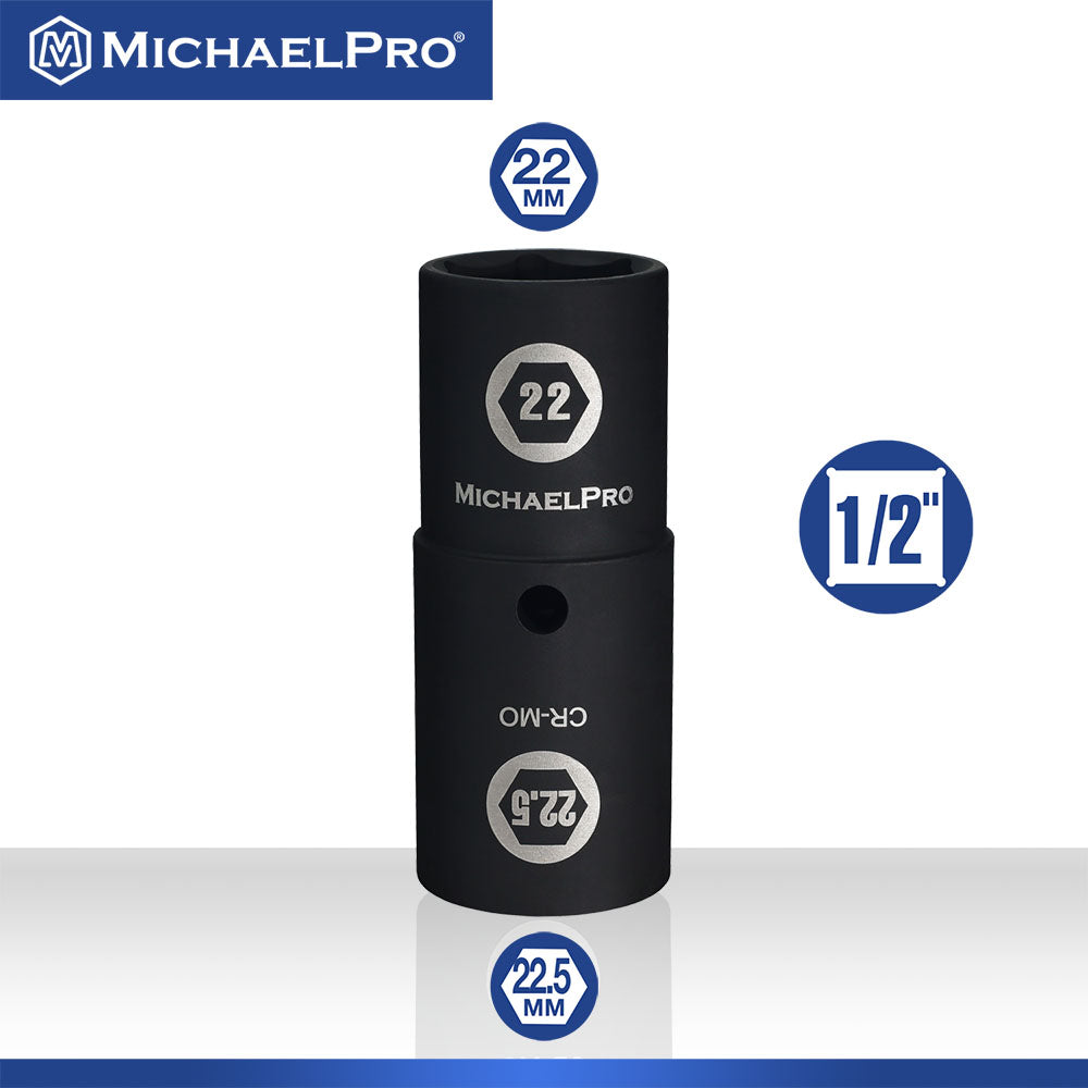 MichaelPro, 1/2" Drive 22 x 22.5mm Half Size Lug Nut Flip Socket (MP005053)