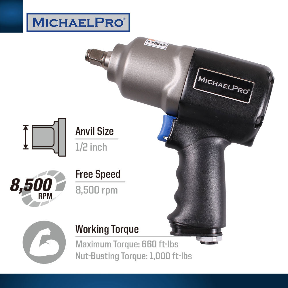 MichaelPro, 1/2” Drive Air Aluminum Impact Wrench (MPA01015)