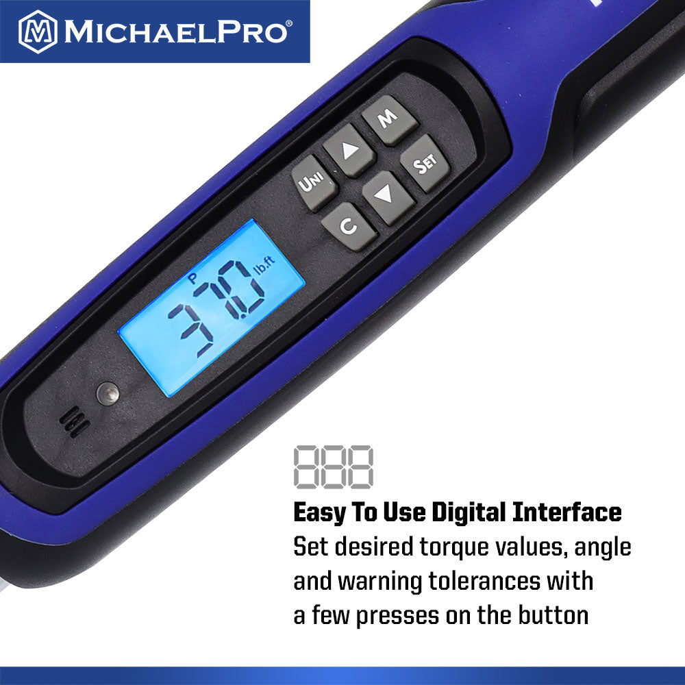 MichaelPro, 1/2" Drive Electronic Torque Wrench With Angle, 25 to 250 ft-lb (MP001225)