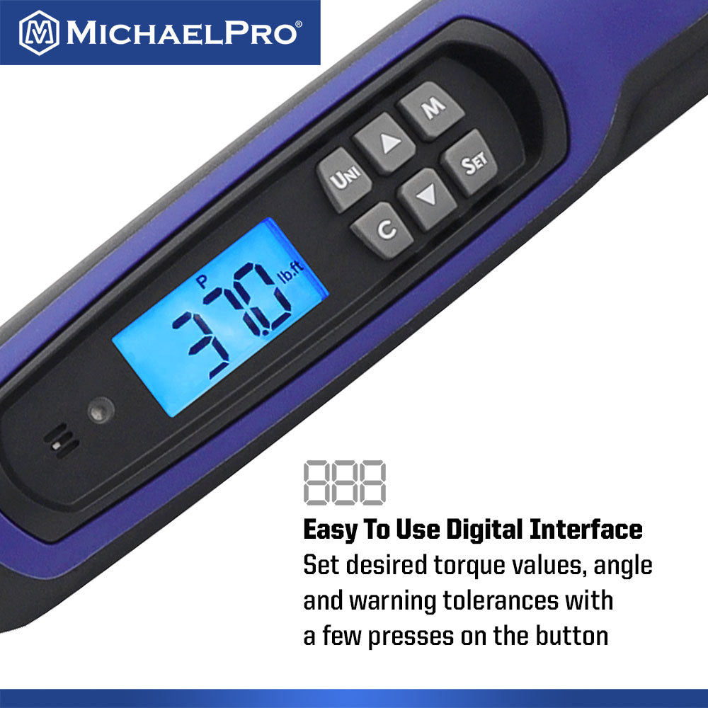 MichaelPro, 1/2" Drive Flex Head Electronic Torque Wrench With Angle, 25 to 250 ft-lb (MP001227)