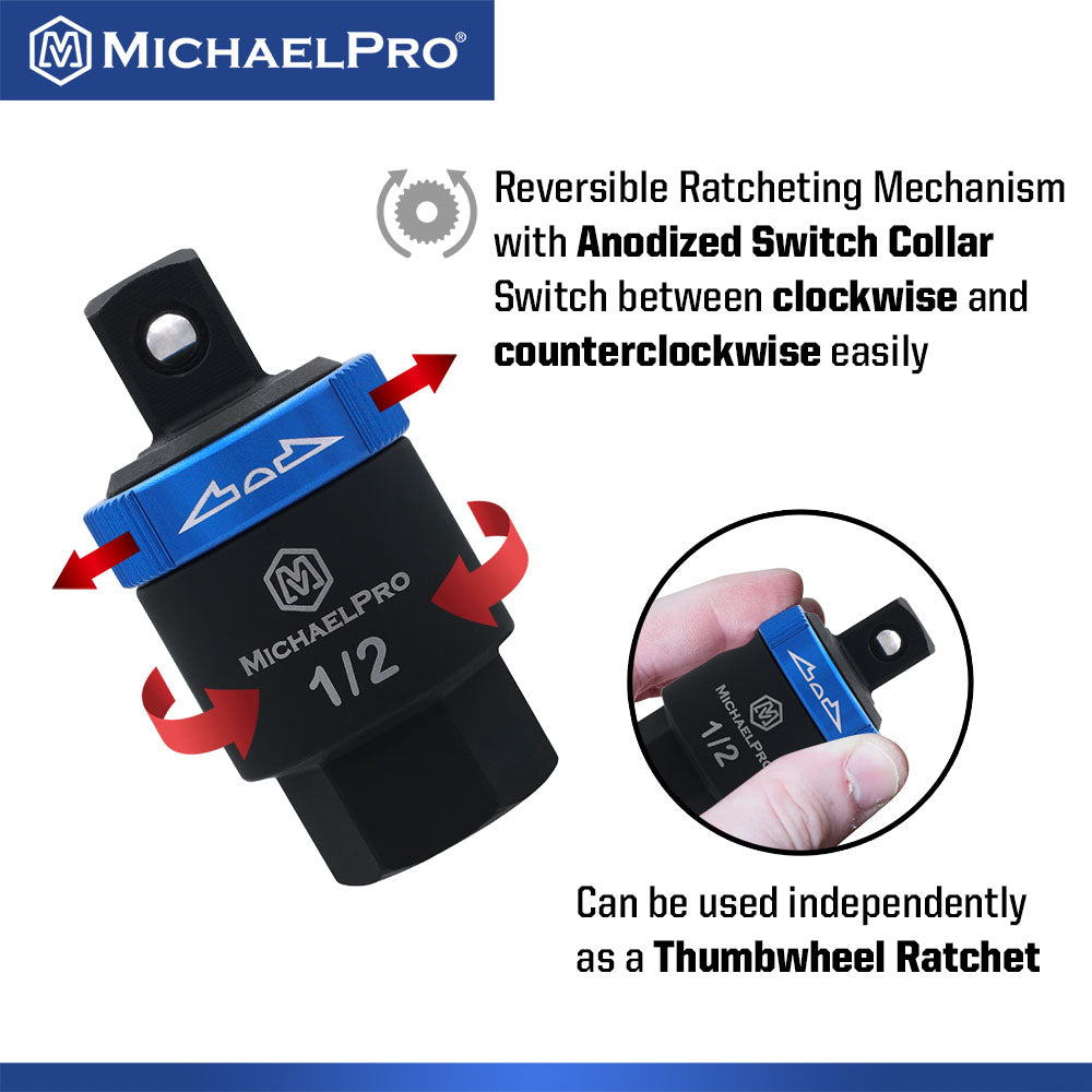 MichaelPro, 1/2" Drive Ratcheting Breaker Bar Adapter with Anodized Switch Collar (MP012025)