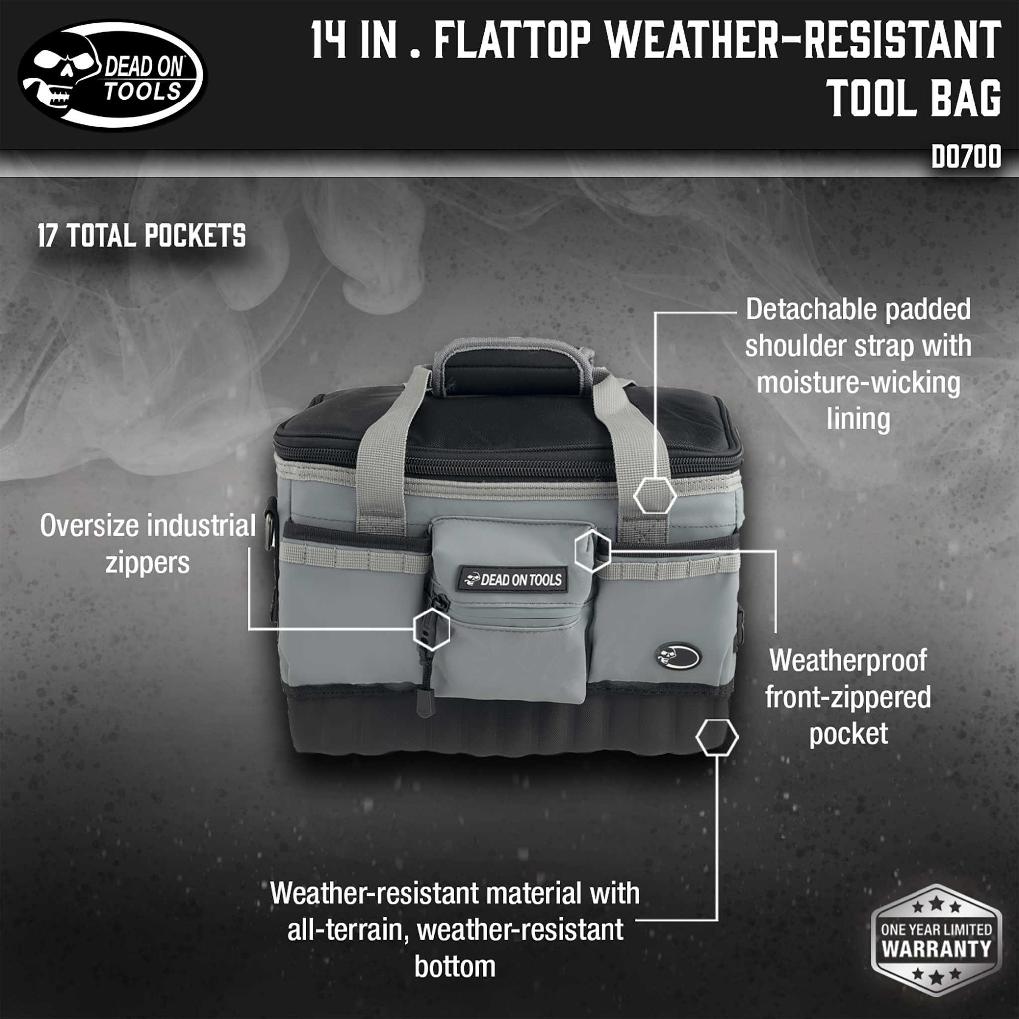 Dead On Tools, 14 in. FlatTop Weather-Resistant Tool Bag