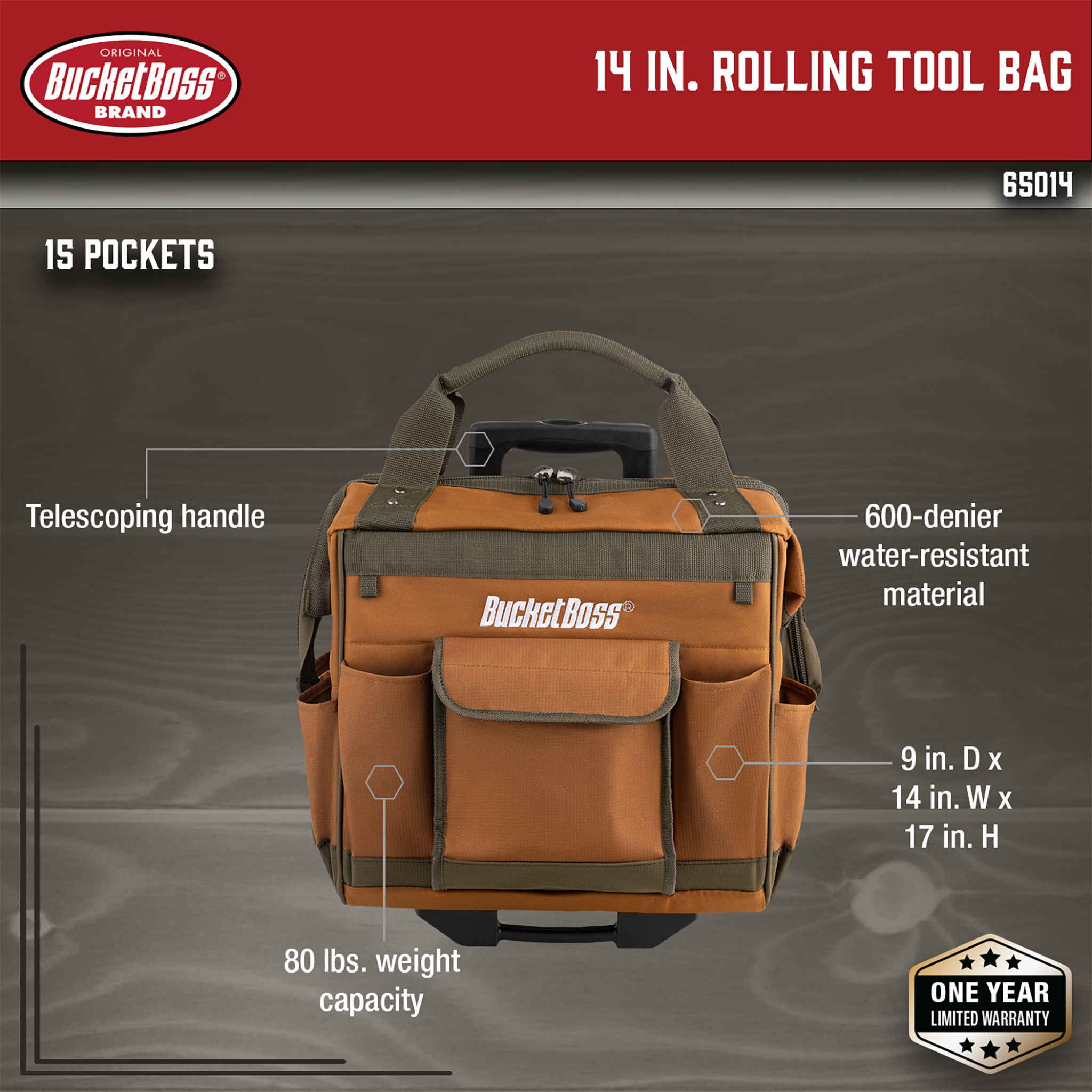 Bucket Boss, 14 in. Rolling Tool Bag