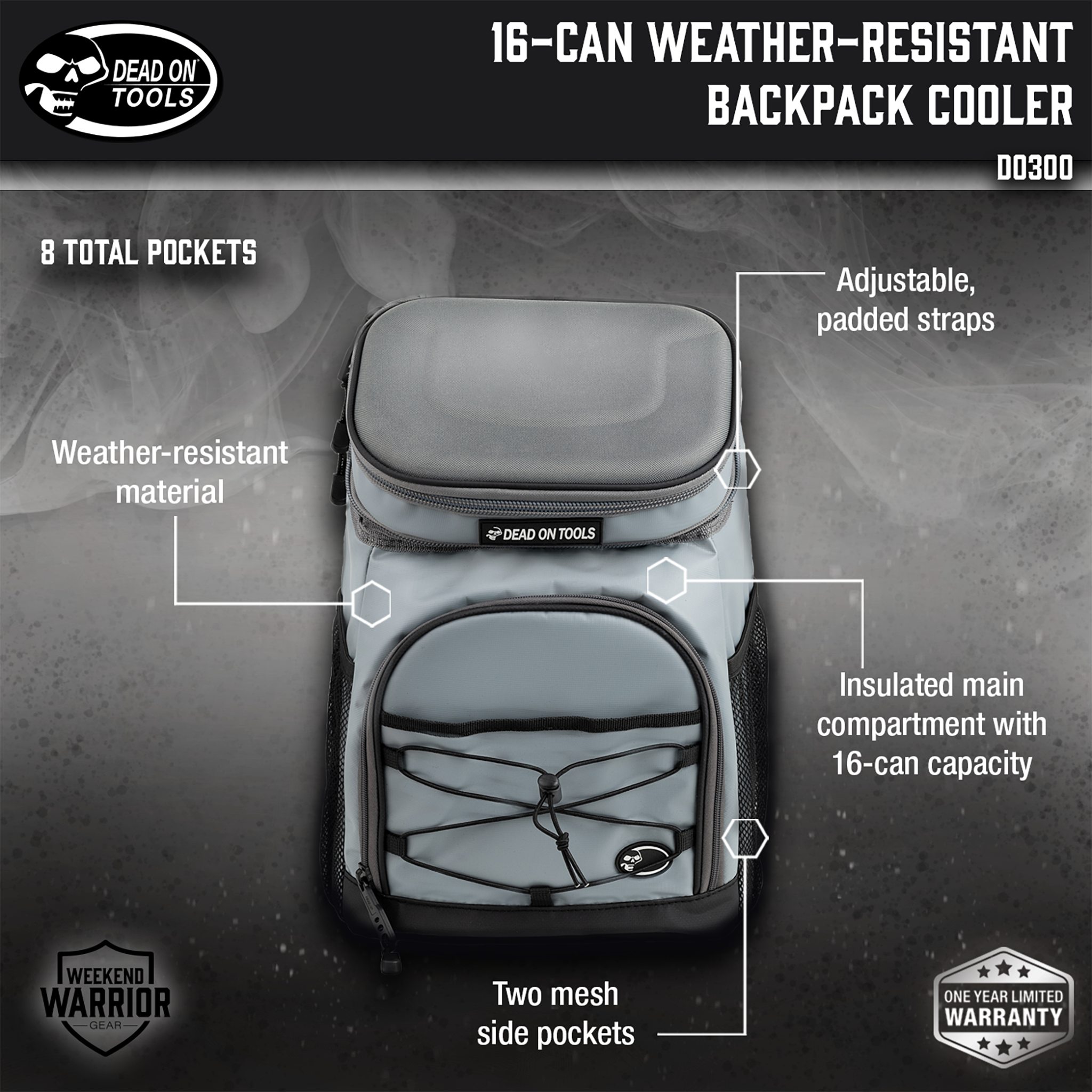 Dead On Tools, 16-Can Weather-Resistant Backpack Cooler