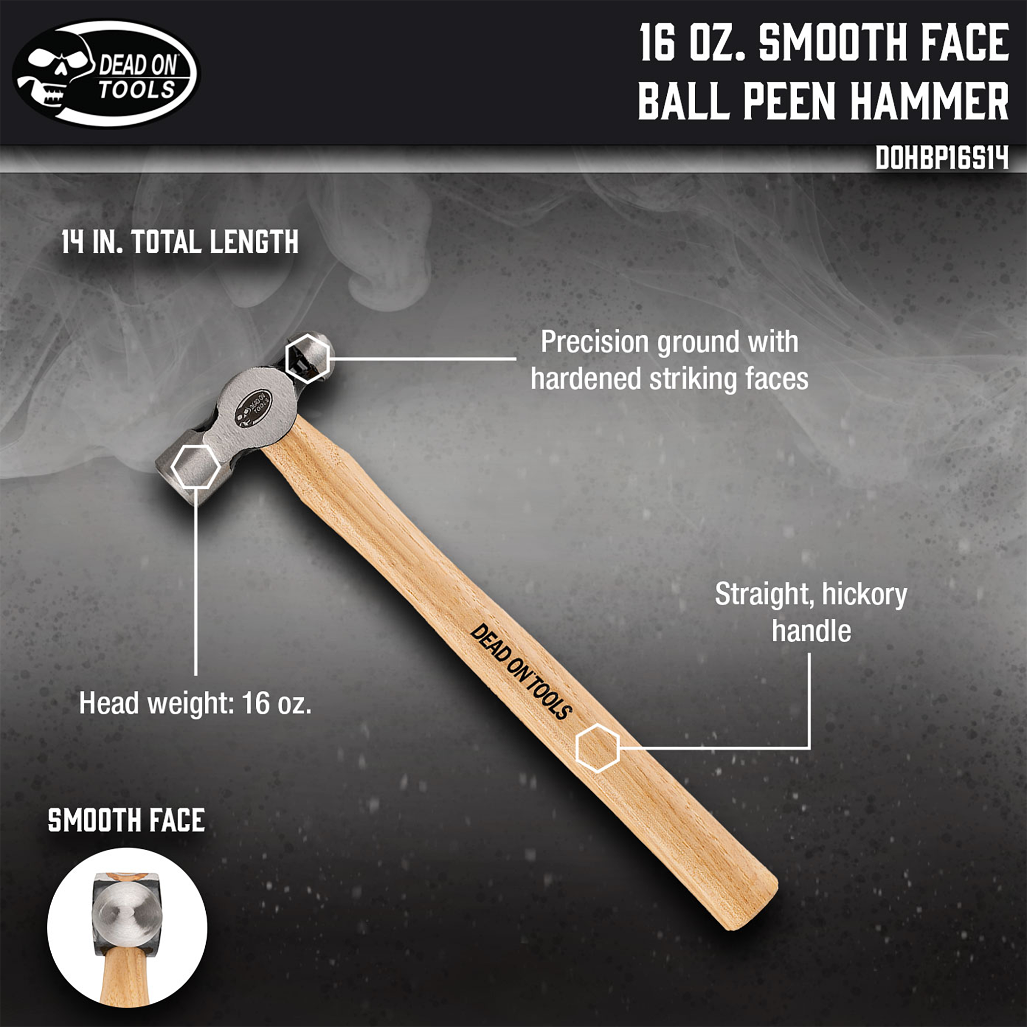 Dead On Tools, 16 oz. Smooth Face Ball Peen Hammer