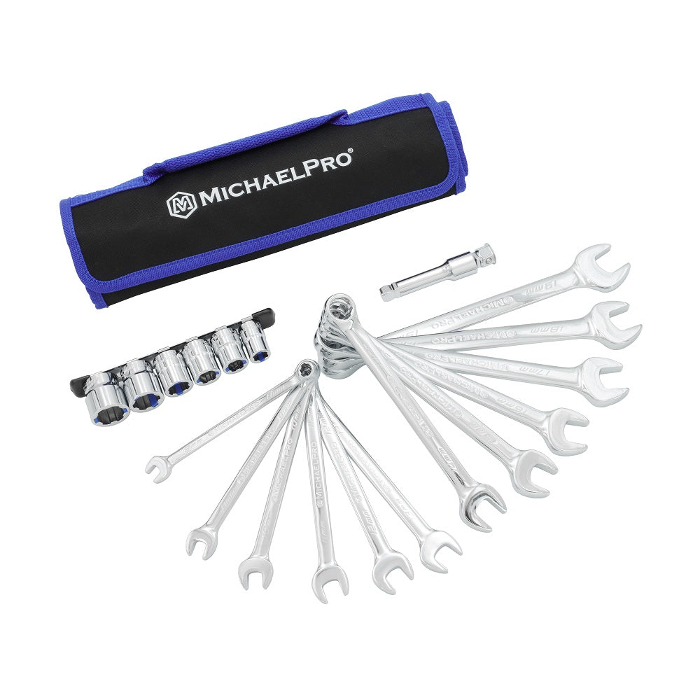 MichaelPro, 18-Piece Bolt Extractor Combination Wrenches and Cushion Grip Sockets Set in Metric Sizes (MP001211)