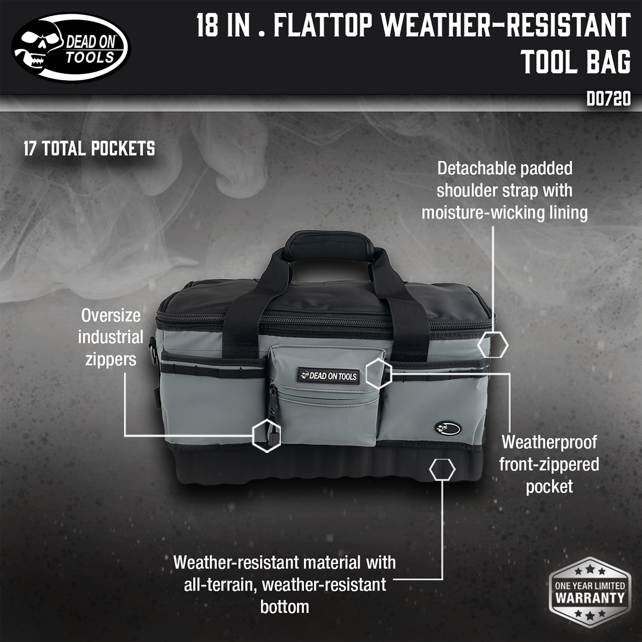 Dead On Tools, 18 in. FlatTop Weather-Resistant Tool Bag