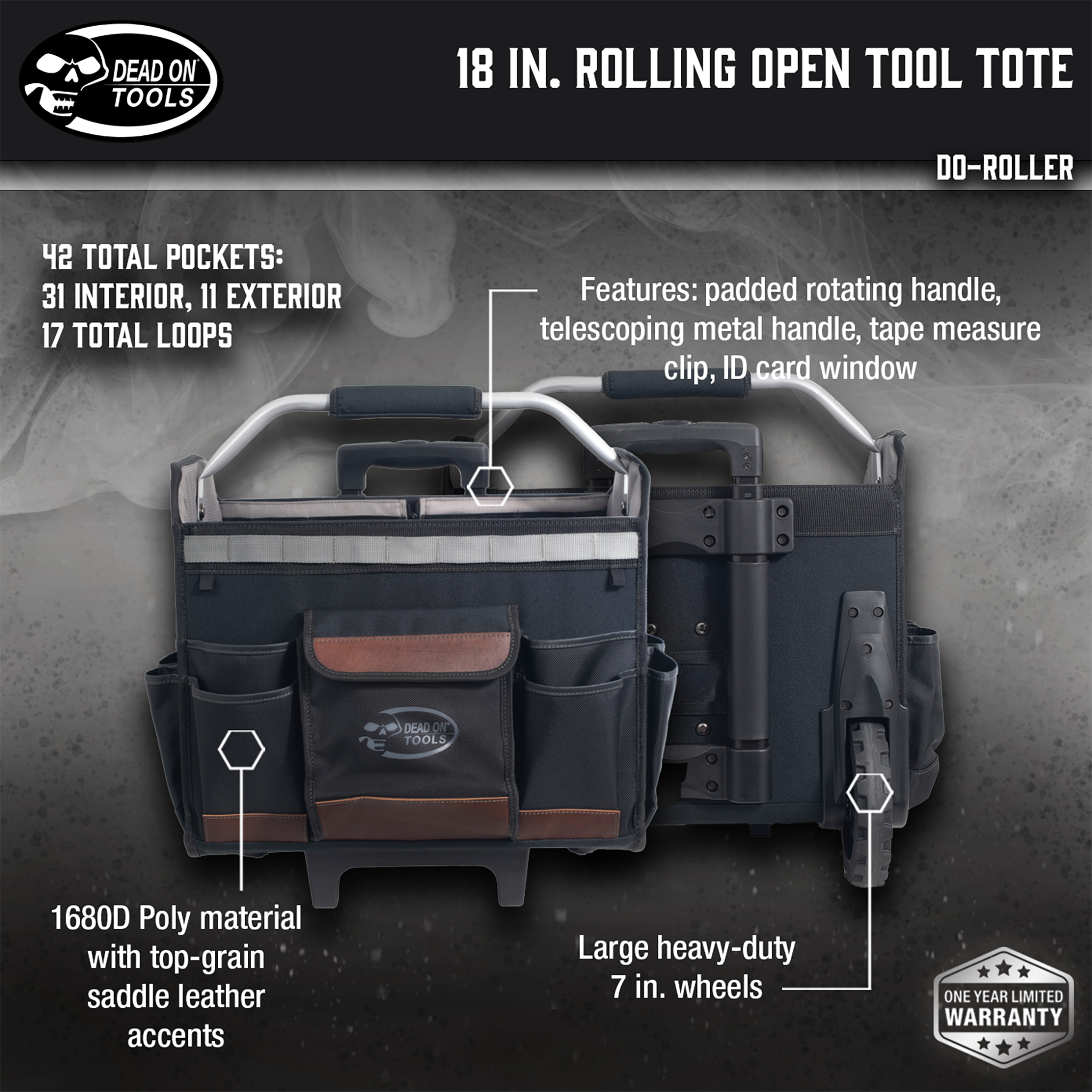 Dead On Tools, 18 in. Rolling Open Tool Tote