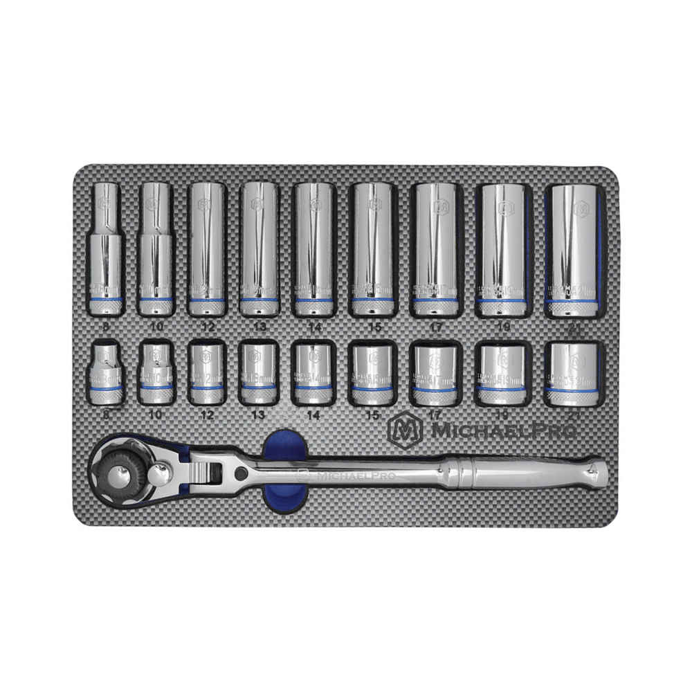 MichaelPro, 19-Piece 3/8" Drive Flex Head Ratchet and Sockets Set (MP001228)