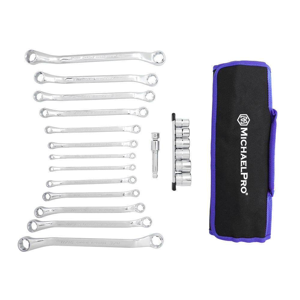 MichaelPro, 19-Piece Bolt Extractor Offset Wrenches and Cushion Grip Sockets Set in Standard SAE & Metric Sizes (MP001212)