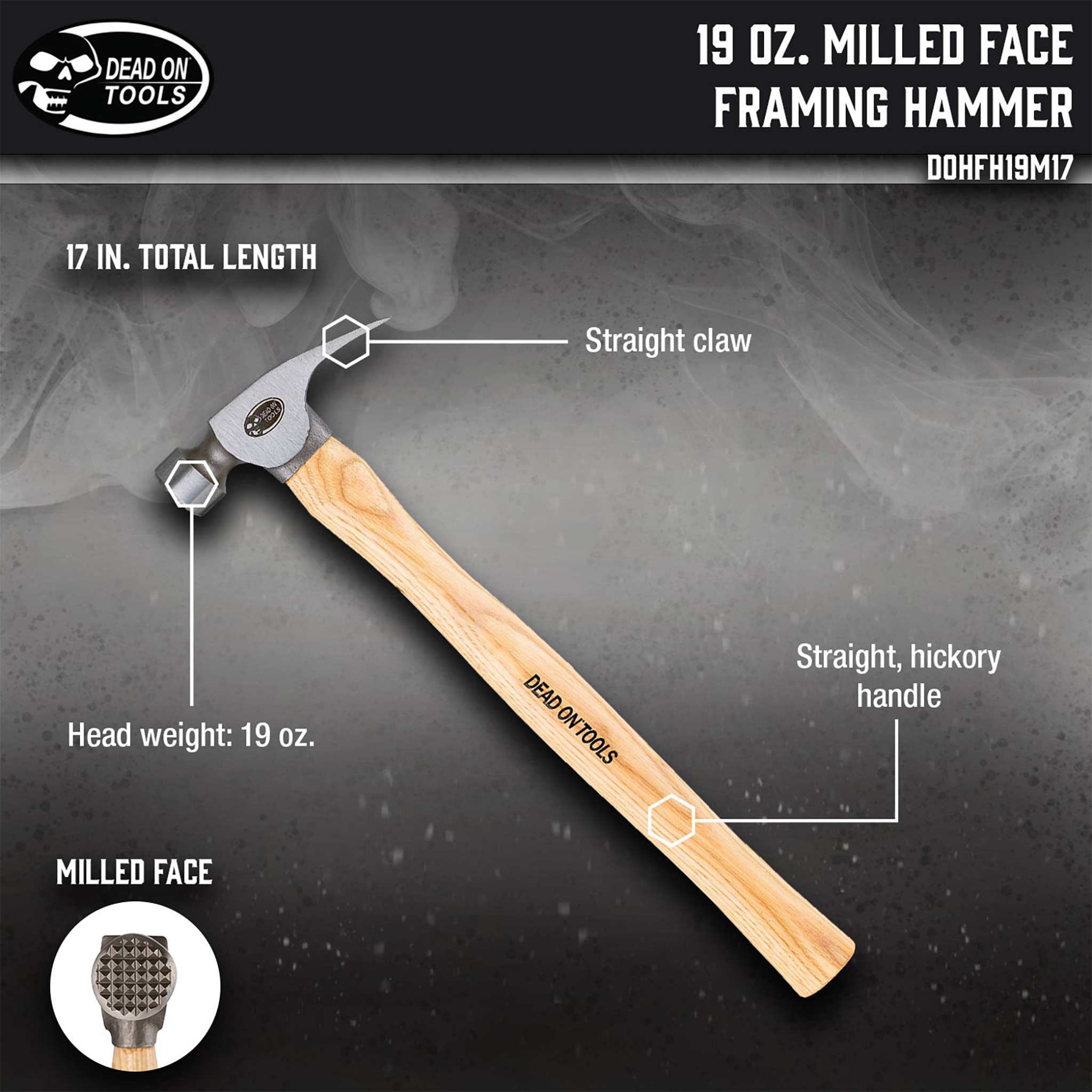 Dead On Tools, 19 oz. Milled Face Framing Hammer