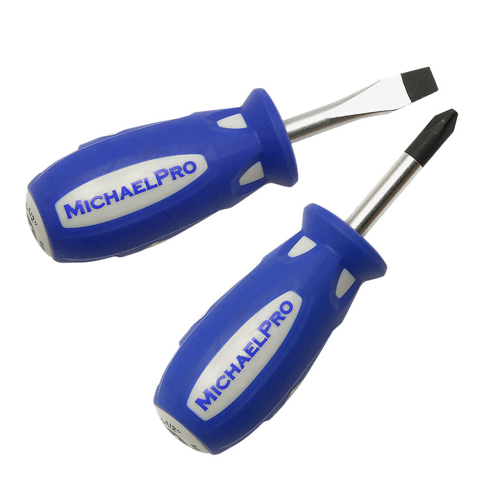 MichaelPro, 2-Piece Stubby Screwdriver Set 1/4-Inch x 1 1/2-Inch Slotted, #2 x 1 1/2-Inch Phillips (MP002040)