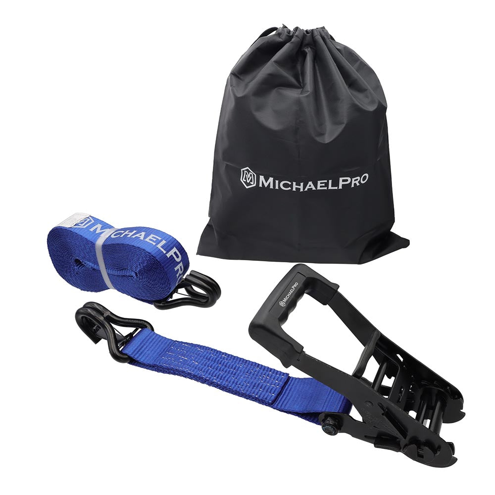 MichaelPro, 2" x 27' Ratchet Tie Down Strap with J-Hook Safety Latches, 10,000 lb Break Strength (MP021003)