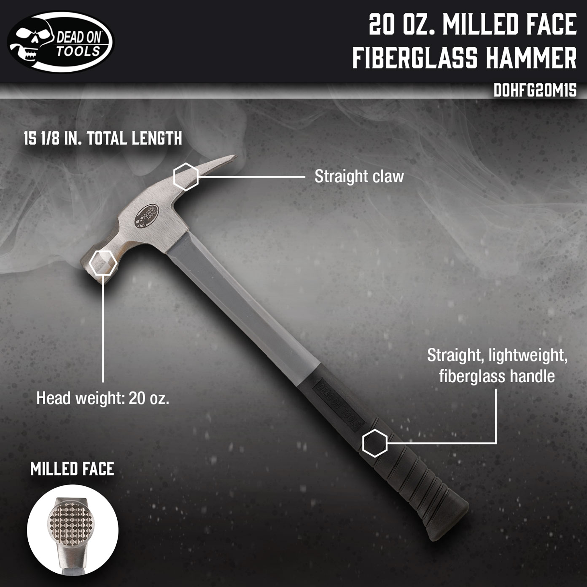 Dead On Tools, 20 oz. Milled Face Fiberglass Framing Hammer