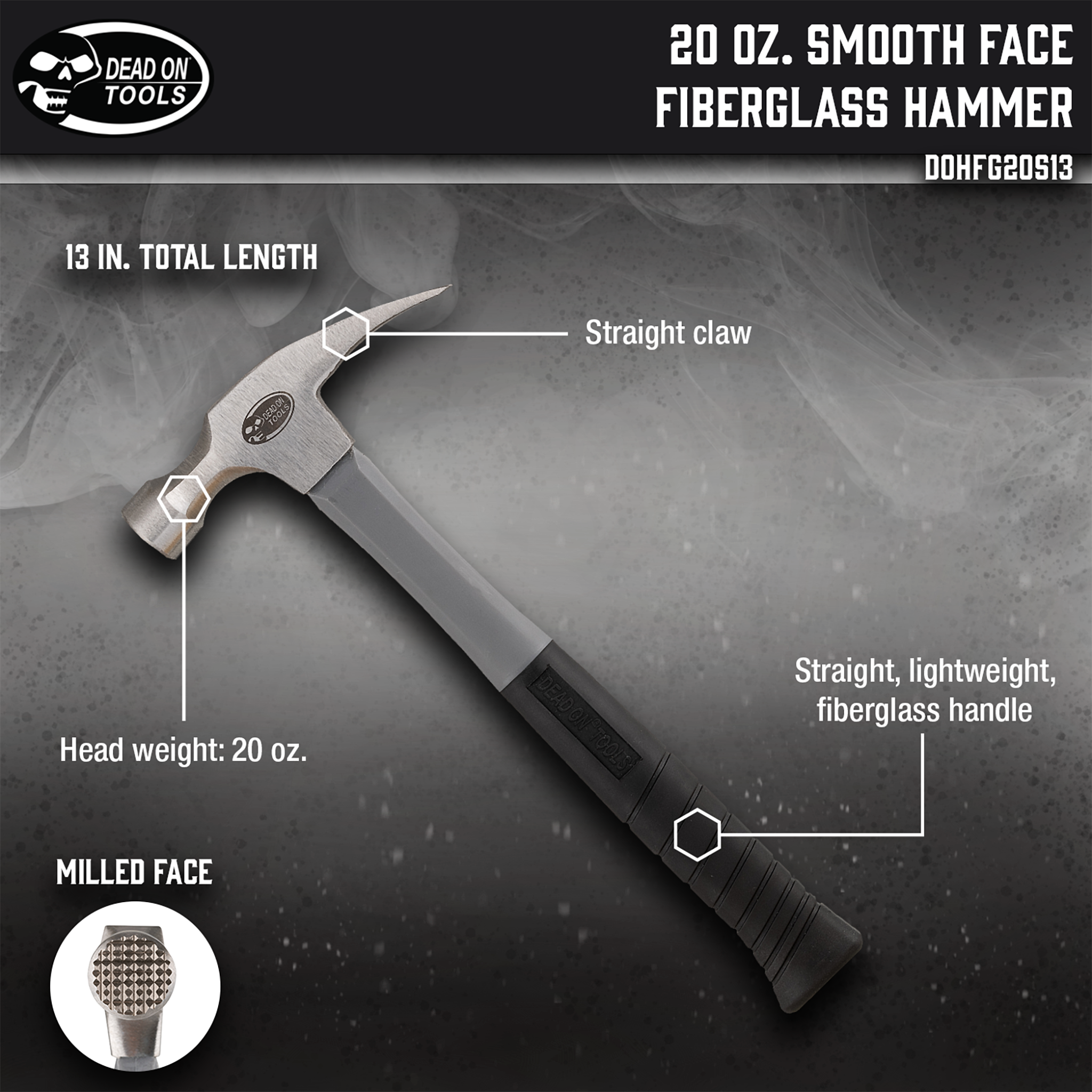 Dead On Tools, 20 oz. Smooth Face Fiberglass Hammer