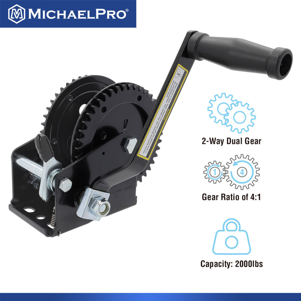 MichaelPro, 2000 Lb Double Gear Heavy Duty Hand Winch for Automotive, Boat, Trailer (MP009092)